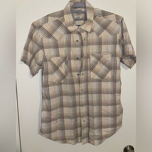 Lucky Brand Beige and Brown Plaid Button Down Shirt western